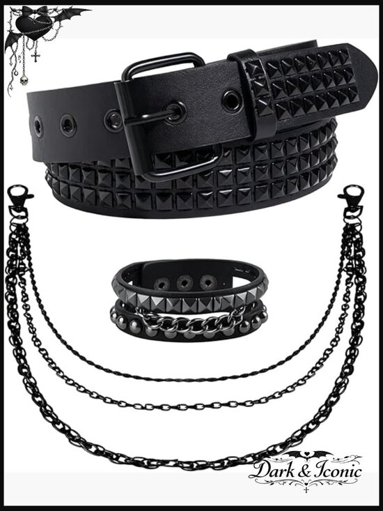 Double Grommet Star Belt with Chains, Punk Goth Accessory main image 7